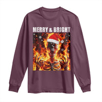 Funny Merry And Bright Long Sleeve Shirt Christmas Chaos Xmas Skeleton Fire Flames - Wonder Print Shop