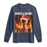 Funny Merry And Bright Long Sleeve Shirt Christmas Chaos Xmas Skeleton Fire Flames - Wonder Print Shop