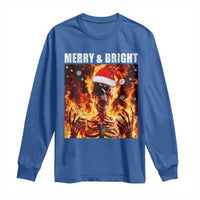 Funny Merry And Bright Long Sleeve Shirt Christmas Chaos Xmas Skeleton Fire Flames - Wonder Print Shop