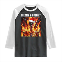 Funny Merry And Bright Raglan Shirt Christmas Chaos Xmas Skeleton Fire Flames - Wonder Print Shop
