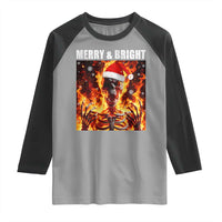 Funny Merry And Bright Raglan Shirt Christmas Chaos Xmas Skeleton Fire Flames - Wonder Print Shop