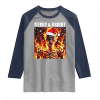 Funny Merry And Bright Raglan Shirt Christmas Chaos Xmas Skeleton Fire Flames - Wonder Print Shop