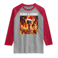 Funny Merry And Bright Raglan Shirt Christmas Chaos Xmas Skeleton Fire Flames - Wonder Print Shop