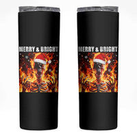 Funny Merry And Bright Skinny Tumbler Christmas Chaos Xmas Skeleton Fire Flames - Wonder Print Shop