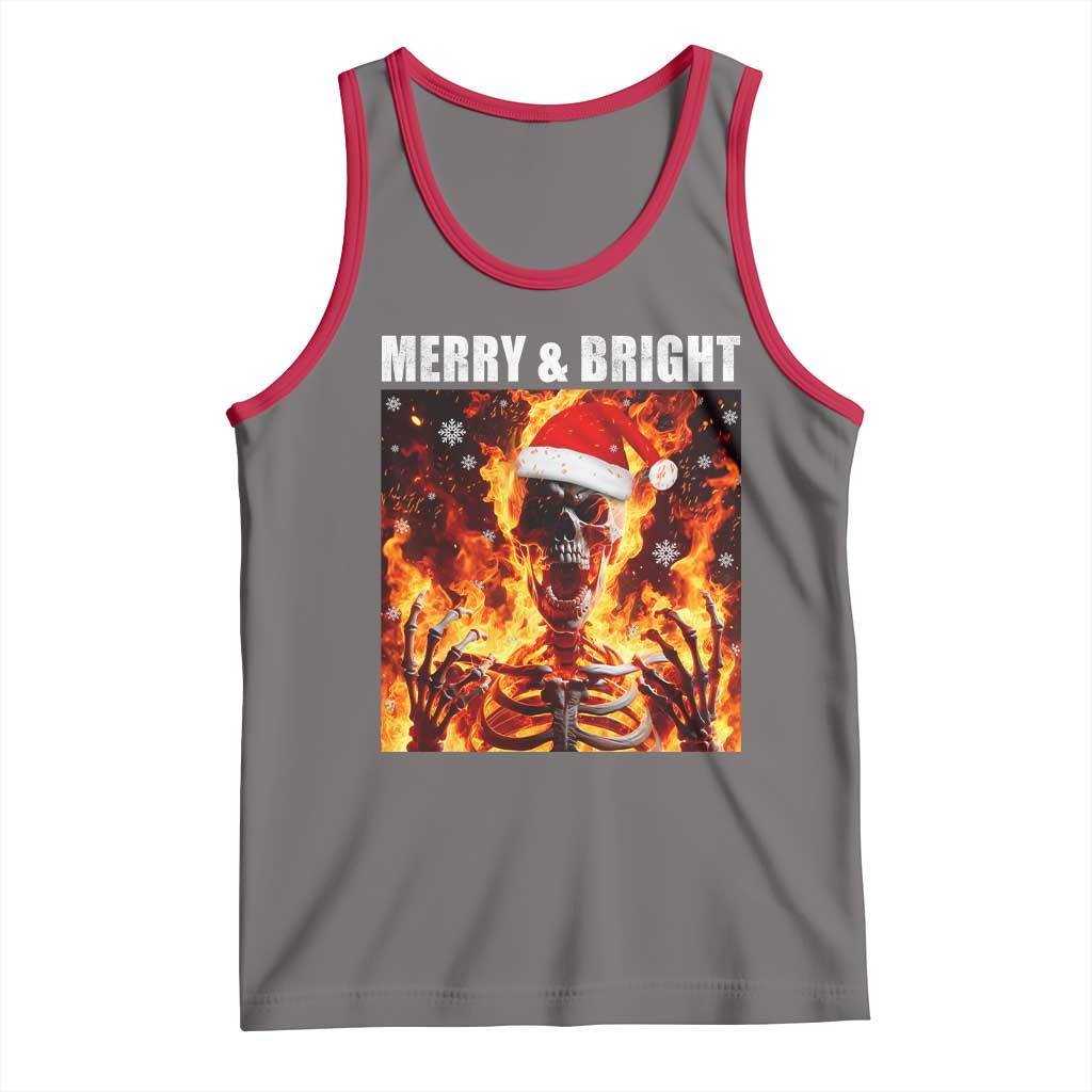 Funny Merry And Bright Tank Top Christmas Chaos Xmas Skeleton Fire Flames - Wonder Print Shop