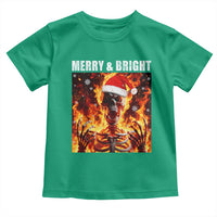 Funny Merry And Bright Toddler T Shirt Christmas Chaos Xmas Skeleton Fire Flames - Wonder Print Shop