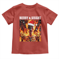 Funny Merry And Bright Toddler T Shirt Christmas Chaos Xmas Skeleton Fire Flames - Wonder Print Shop