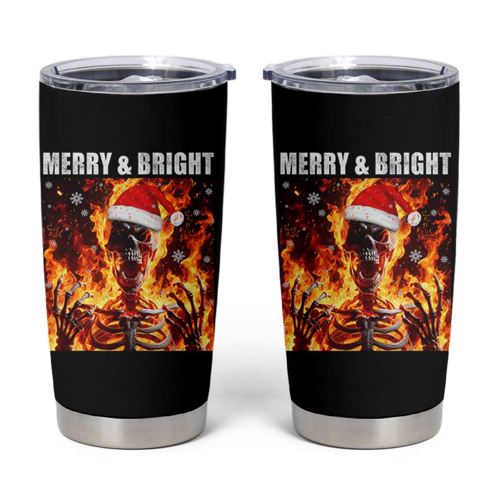 Funny Merry And Bright Tumbler Cup Christmas Chaos Xmas Skeleton Fire Flames - Wonder Print Shop