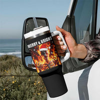 Funny Merry And Bright Tumbler With Handle Christmas Chaos Xmas Skeleton Fire Flames - Wonder Print Shop