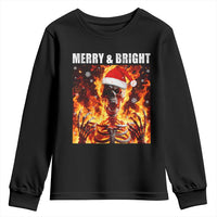 Funny Merry And Bright Youth Sweatshirt Christmas Chaos Xmas Skeleton Fire Flames - Wonder Print Shop