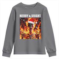 Funny Merry And Bright Youth Sweatshirt Christmas Chaos Xmas Skeleton Fire Flames - Wonder Print Shop