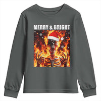 Funny Merry And Bright Youth Sweatshirt Christmas Chaos Xmas Skeleton Fire Flames - Wonder Print Shop
