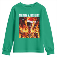 Funny Merry And Bright Youth Sweatshirt Christmas Chaos Xmas Skeleton Fire Flames - Wonder Print Shop