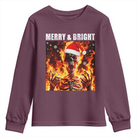 Funny Merry And Bright Youth Sweatshirt Christmas Chaos Xmas Skeleton Fire Flames - Wonder Print Shop
