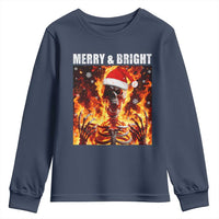 Funny Merry And Bright Youth Sweatshirt Christmas Chaos Xmas Skeleton Fire Flames - Wonder Print Shop