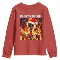 Funny Merry And Bright Youth Sweatshirt Christmas Chaos Xmas Skeleton Fire Flames - Wonder Print Shop