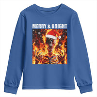 Funny Merry And Bright Youth Sweatshirt Christmas Chaos Xmas Skeleton Fire Flames - Wonder Print Shop