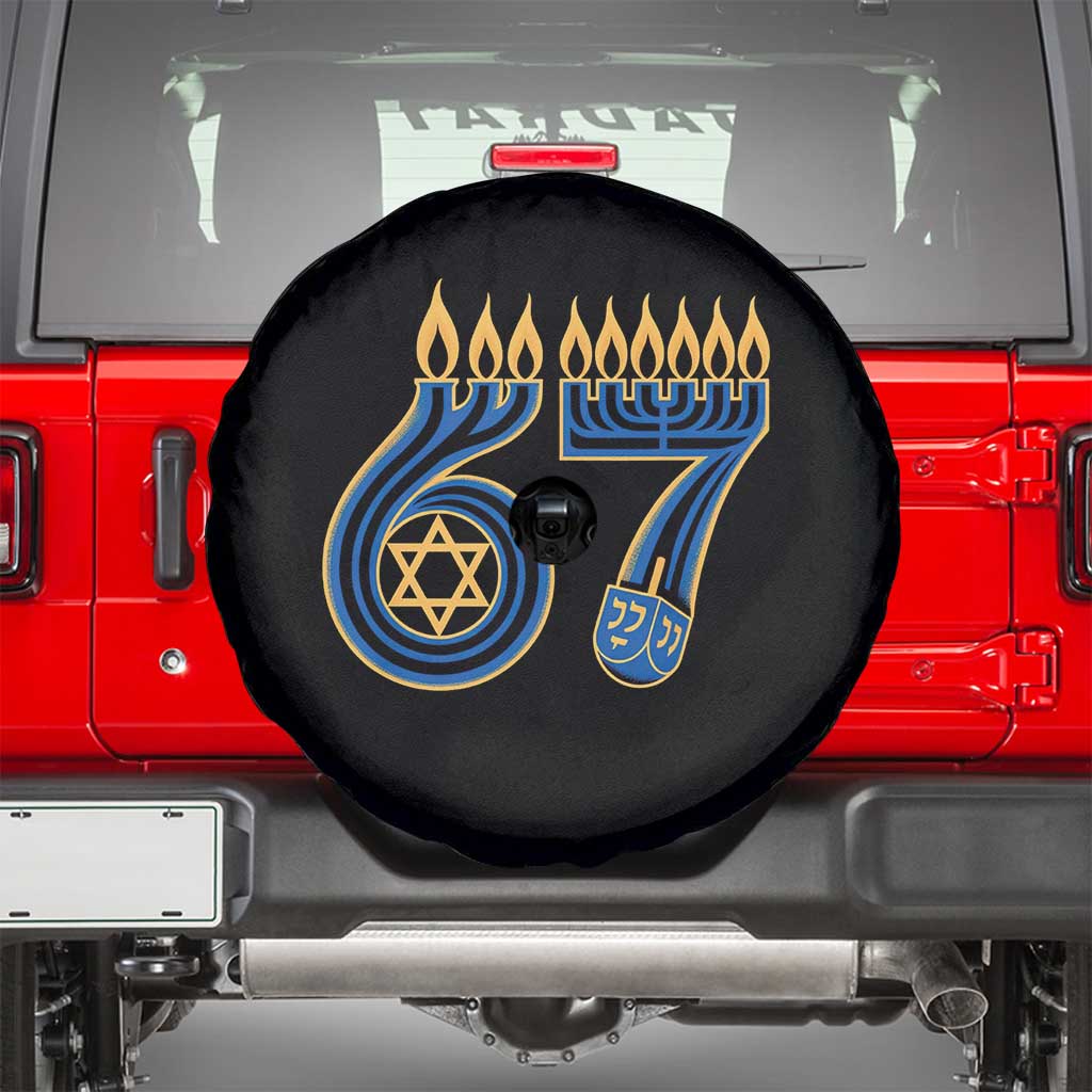 Funny 67 Hanukkah Spare Tire Cover Chanukah Menorah Dreidel Star Of David Six Seven Meme - Wonder Print Shop