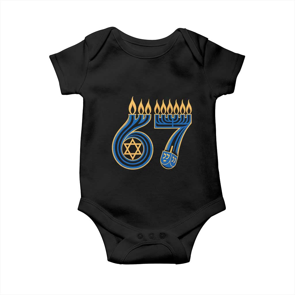 Funny 67 Hanukkah Baby Onesie Chanukah Menorah Dreidel Star Of David Six Seven Meme - Wonder Print Shop