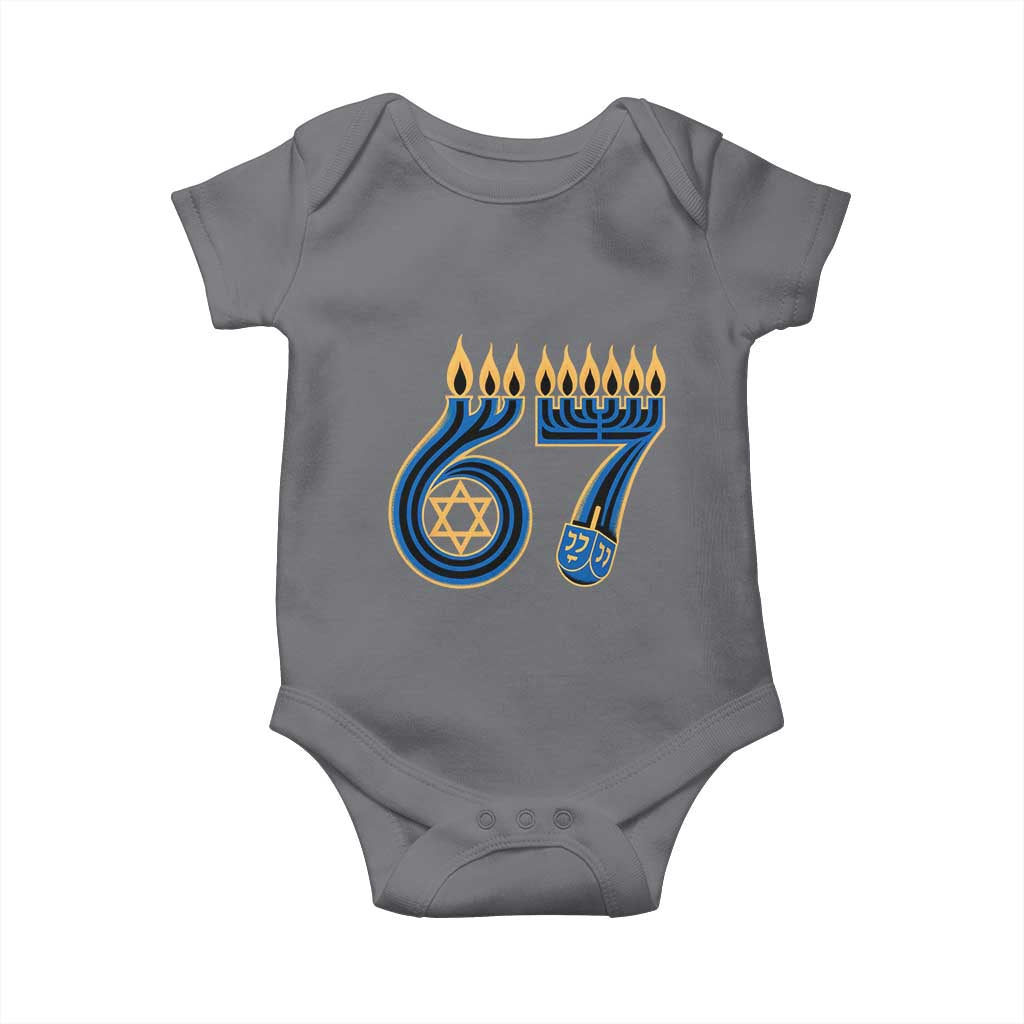 Funny 67 Hanukkah Baby Onesie Chanukah Menorah Dreidel Star Of David Six Seven Meme - Wonder Print Shop
