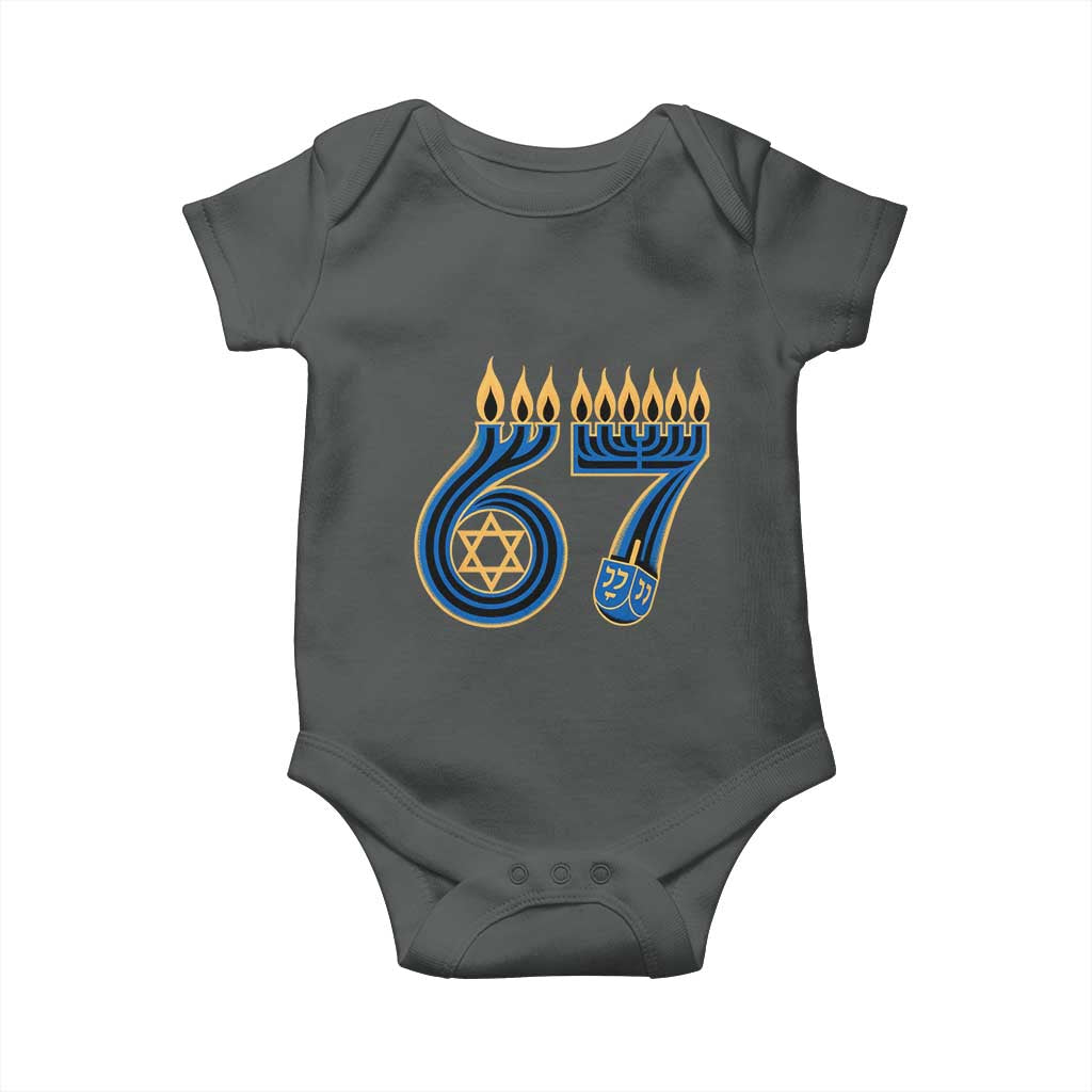 Funny 67 Hanukkah Baby Onesie Chanukah Menorah Dreidel Star Of David Six Seven Meme - Wonder Print Shop