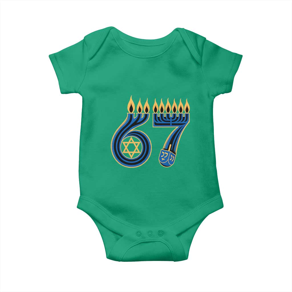 Funny 67 Hanukkah Baby Onesie Chanukah Menorah Dreidel Star Of David Six Seven Meme - Wonder Print Shop