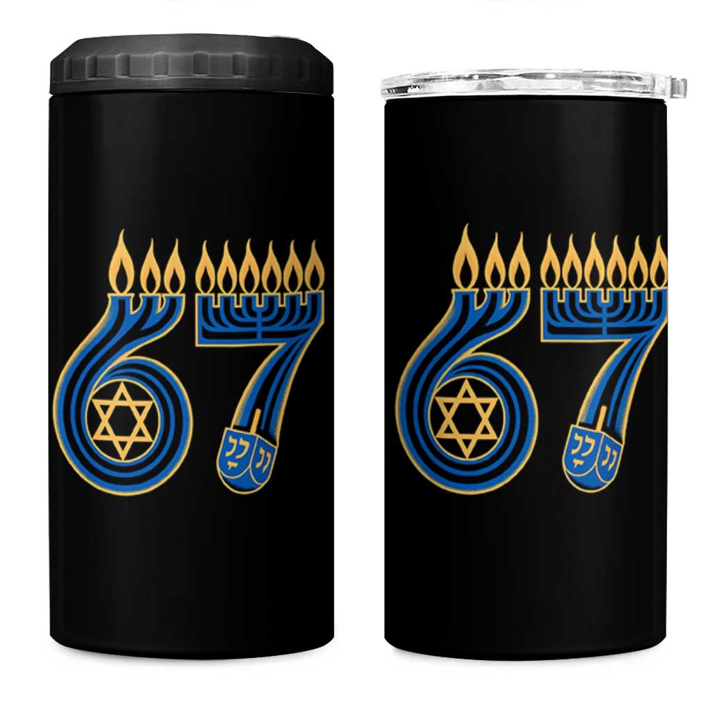 Funny 67 Hanukkah 4 in 1 Can Cooler Tumbler Chanukah Menorah Dreidel Star Of David Six Seven Meme - Wonder Print Shop