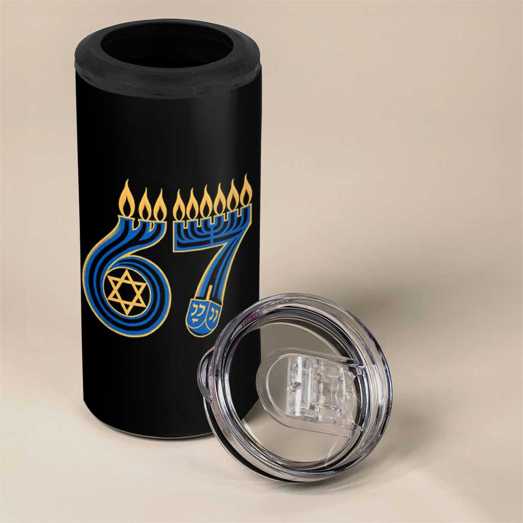 Funny 67 Hanukkah 4 in 1 Can Cooler Tumbler Chanukah Menorah Dreidel Star Of David Six Seven Meme - Wonder Print Shop