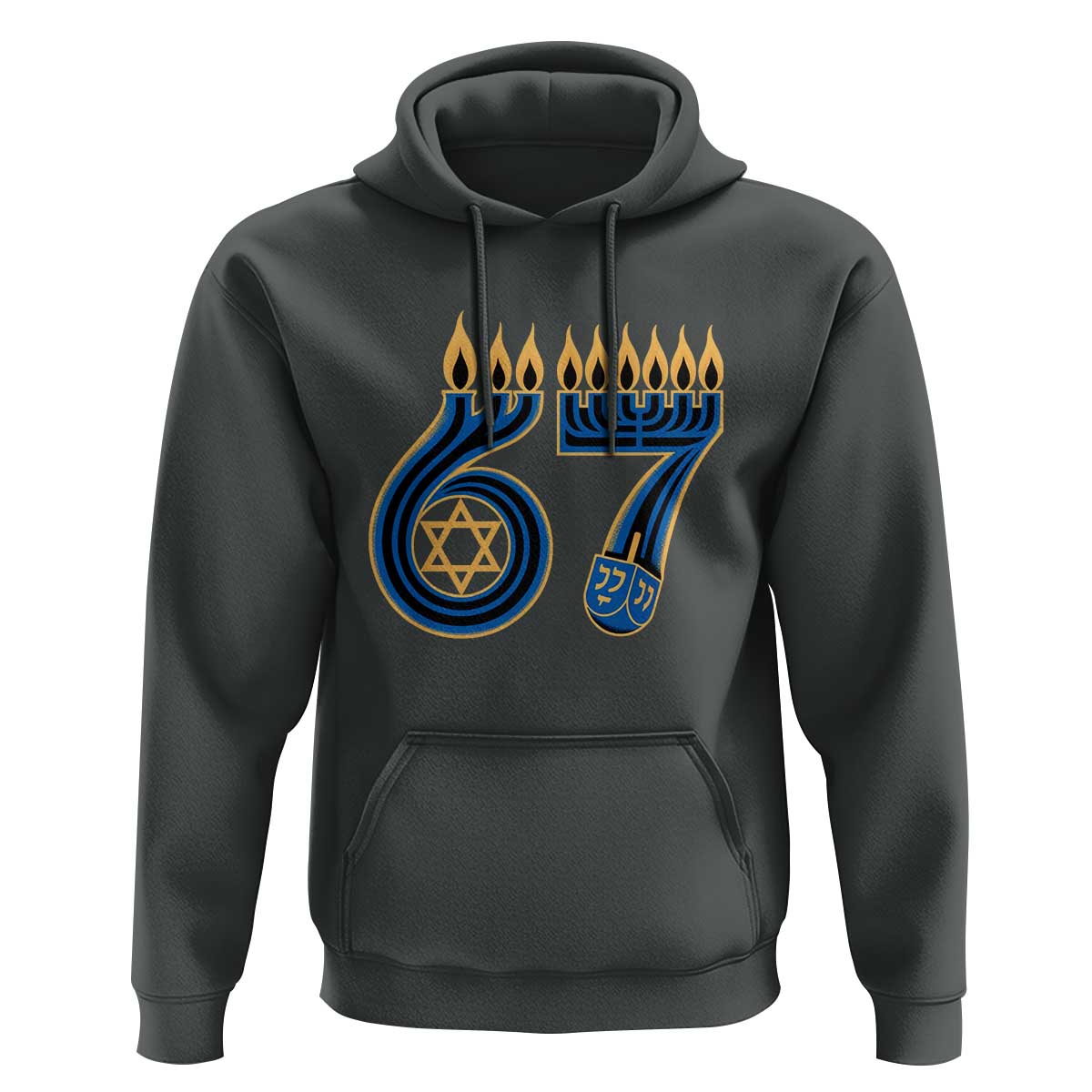 Funny 67 Hanukkah Hoodie Chanukah Menorah Dreidel Star Of David Six Seven Meme - Wonder Print Shop