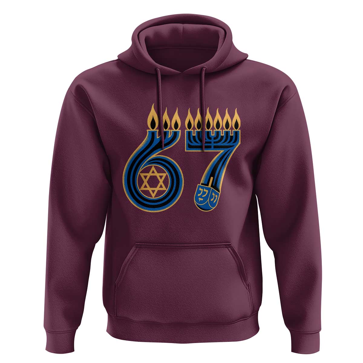 Funny 67 Hanukkah Hoodie Chanukah Menorah Dreidel Star Of David Six Seven Meme - Wonder Print Shop