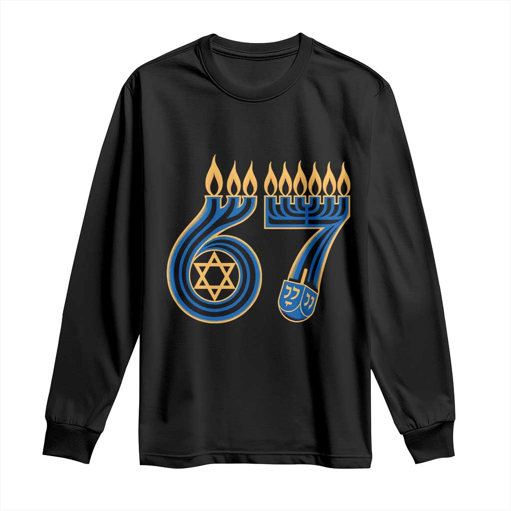 Funny 67 Hanukkah Long Sleeve Shirt Chanukah Menorah Dreidel Star Of David Six Seven Meme - Wonder Print Shop