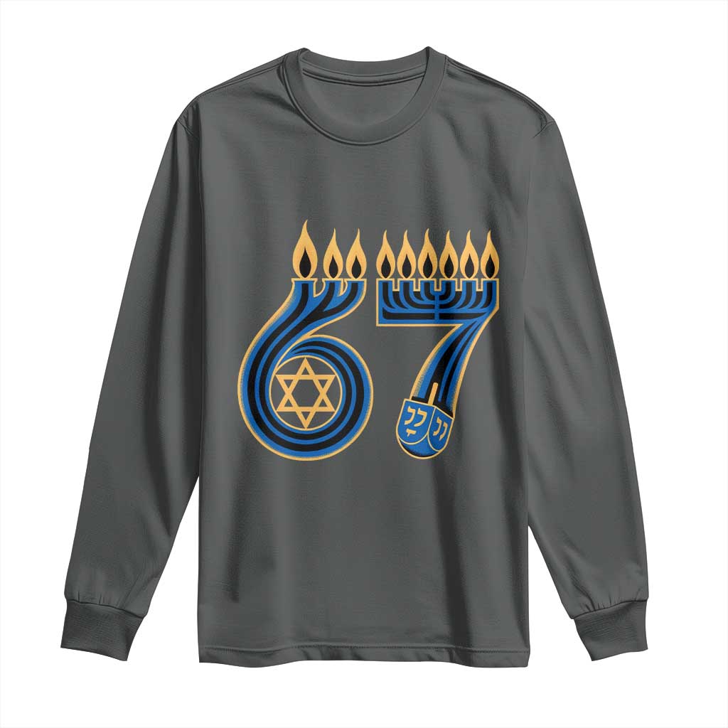 Funny 67 Hanukkah Long Sleeve Shirt Chanukah Menorah Dreidel Star Of David Six Seven Meme - Wonder Print Shop