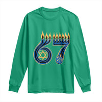 Funny 67 Hanukkah Long Sleeve Shirt Chanukah Menorah Dreidel Star Of David Six Seven Meme - Wonder Print Shop