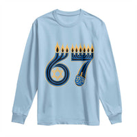 Funny 67 Hanukkah Long Sleeve Shirt Chanukah Menorah Dreidel Star Of David Six Seven Meme - Wonder Print Shop