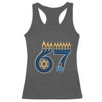 Funny 67 Hanukkah Racerback Tank Top Chanukah Menorah Dreidel Star Of David Six Seven Meme - Wonder Print Shop
