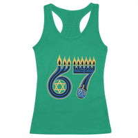 Funny 67 Hanukkah Racerback Tank Top Chanukah Menorah Dreidel Star Of David Six Seven Meme - Wonder Print Shop