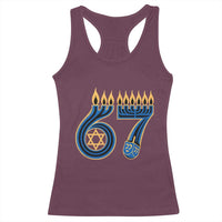 Funny 67 Hanukkah Racerback Tank Top Chanukah Menorah Dreidel Star Of David Six Seven Meme - Wonder Print Shop