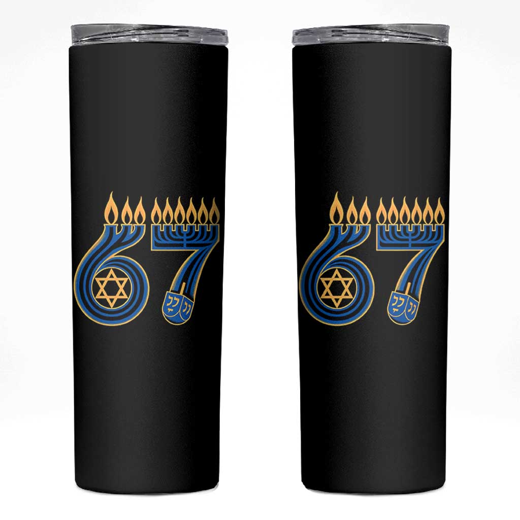 Funny 67 Hanukkah Skinny Tumbler Chanukah Menorah Dreidel Star Of David Six Seven Meme - Wonder Print Shop