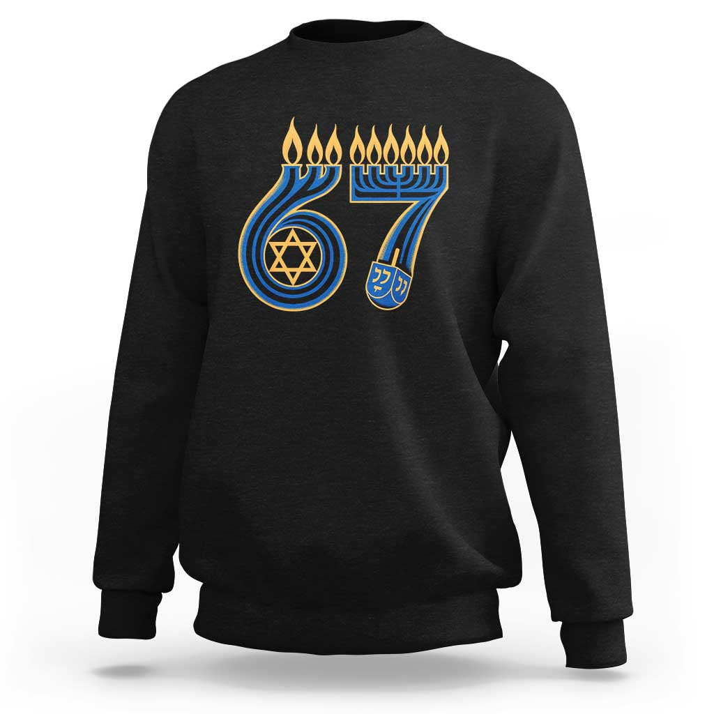 Funny 67 Hanukkah Sweatshirt Chanukah Menorah Dreidel Star Of David Six Seven Meme - Wonder Print Shop