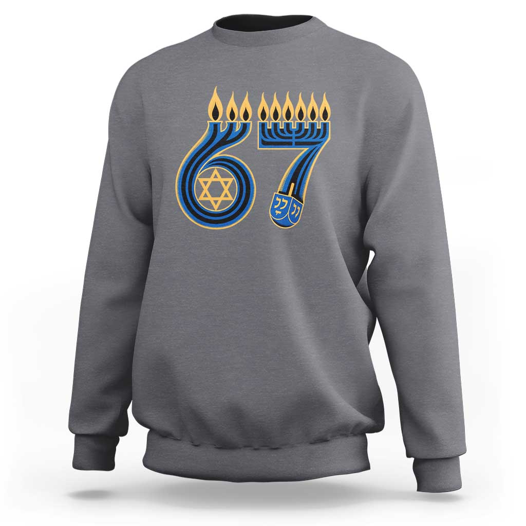Funny 67 Hanukkah Sweatshirt Chanukah Menorah Dreidel Star Of David Six Seven Meme - Wonder Print Shop