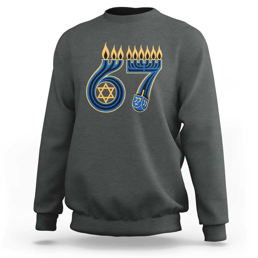 Funny 67 Hanukkah Sweatshirt Chanukah Menorah Dreidel Star Of David Six Seven Meme - Wonder Print Shop