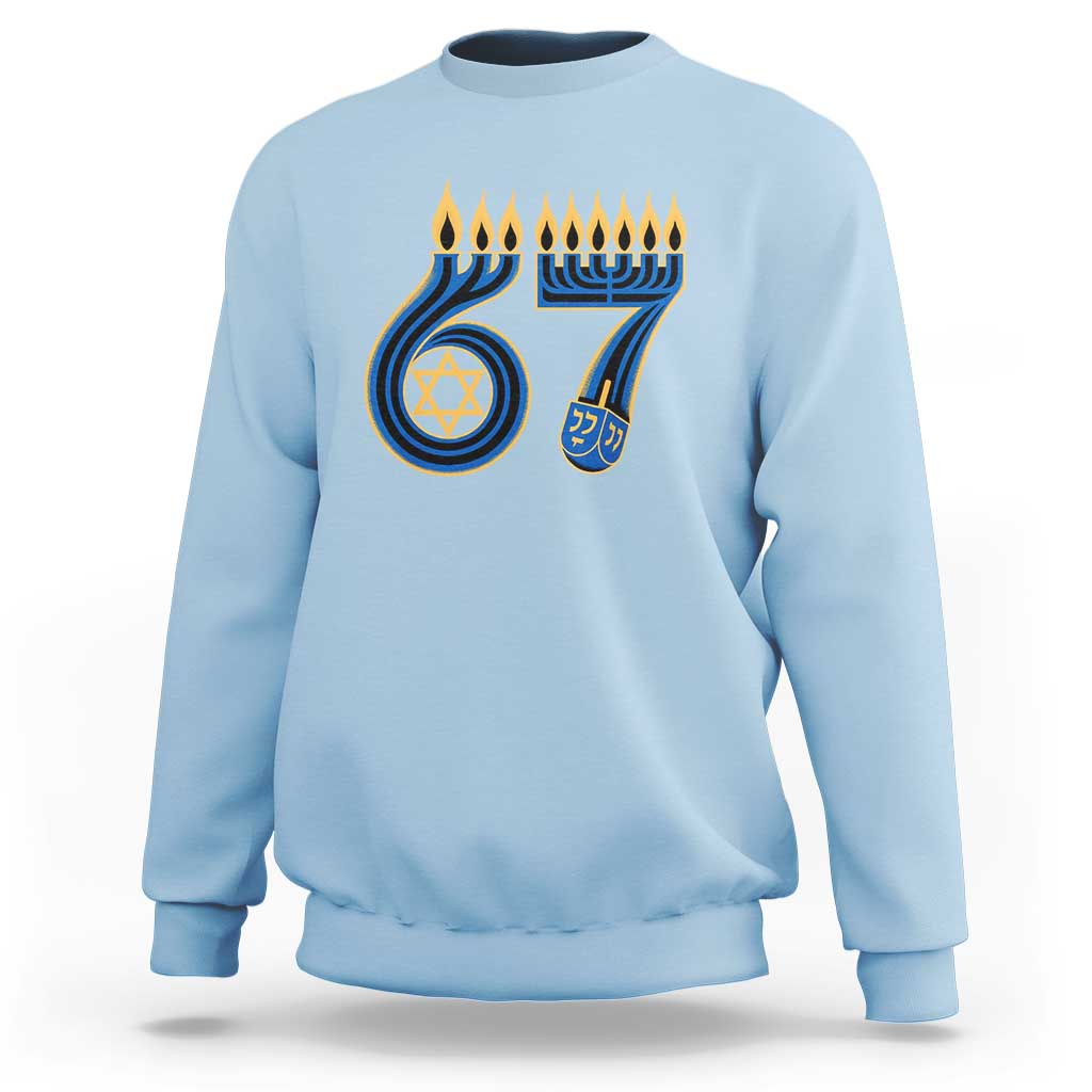 Funny 67 Hanukkah Sweatshirt Chanukah Menorah Dreidel Star Of David Six Seven Meme - Wonder Print Shop