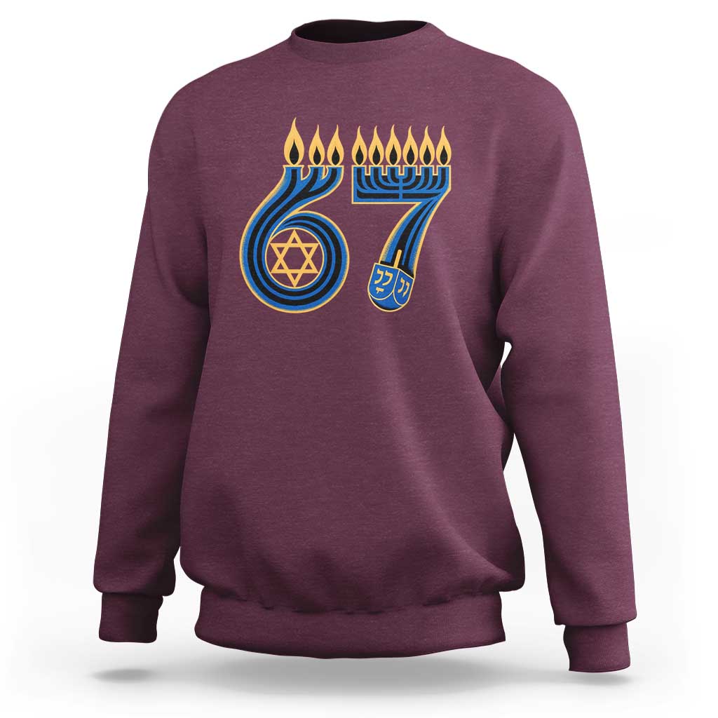 Funny 67 Hanukkah Sweatshirt Chanukah Menorah Dreidel Star Of David Six Seven Meme - Wonder Print Shop