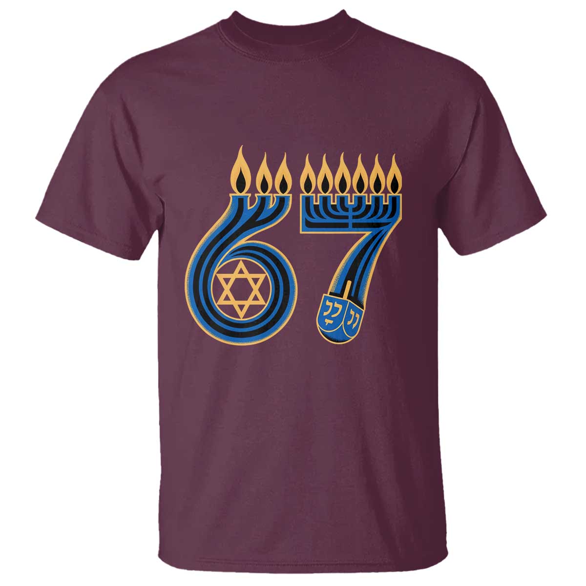 Funny 67 Hanukkah T Shirt Chanukah Menorah Dreidel Star Of David Six Seven Meme - Wonder Print Shop