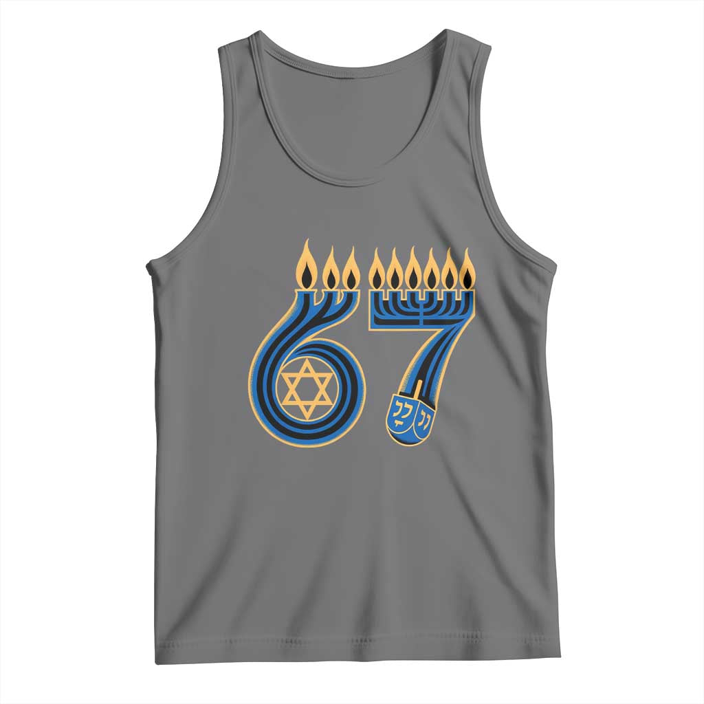 Funny 67 Hanukkah Tank Top Chanukah Menorah Dreidel Star Of David Six Seven Meme - Wonder Print Shop
