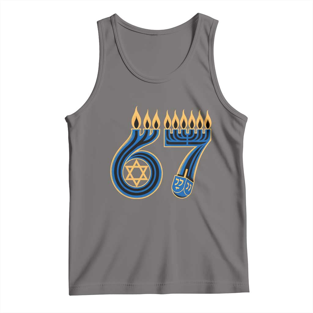 Funny 67 Hanukkah Tank Top Chanukah Menorah Dreidel Star Of David Six Seven Meme - Wonder Print Shop