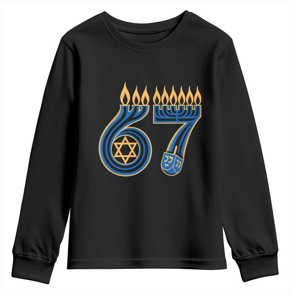 Funny 67 Hanukkah Youth Sweatshirt Chanukah Menorah Dreidel Star Of David Six Seven Meme - Wonder Print Shop