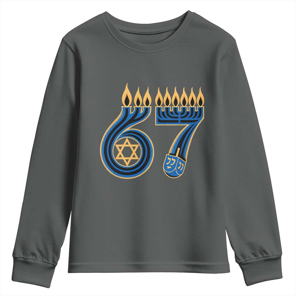 Funny 67 Hanukkah Youth Sweatshirt Chanukah Menorah Dreidel Star Of David Six Seven Meme - Wonder Print Shop