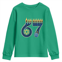 Funny 67 Hanukkah Youth Sweatshirt Chanukah Menorah Dreidel Star Of David Six Seven Meme - Wonder Print Shop