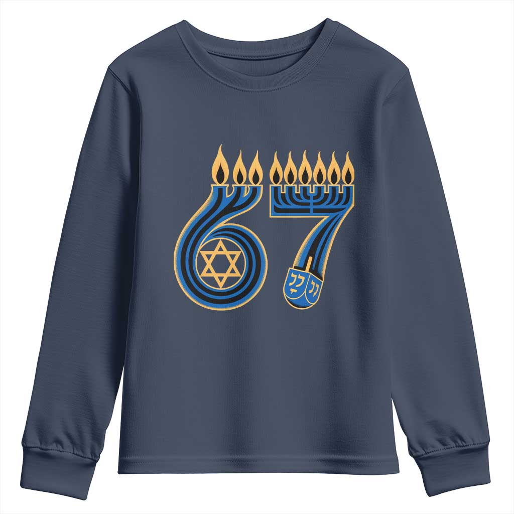 Funny 67 Hanukkah Youth Sweatshirt Chanukah Menorah Dreidel Star Of David Six Seven Meme - Wonder Print Shop